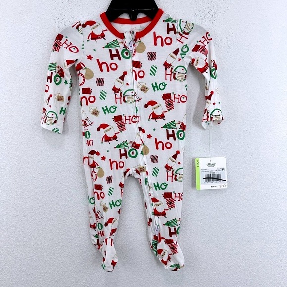 Little Me Bamboo PJs 3M Baby Christmas Santa HO HO HO Footed Pajamas Romper NWT - Picture 1 of 10